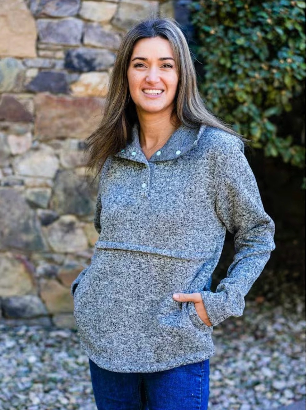 Latched Mama Dark Grey Snap Fleece Pullover Nursing Zipper Maternity Cozy